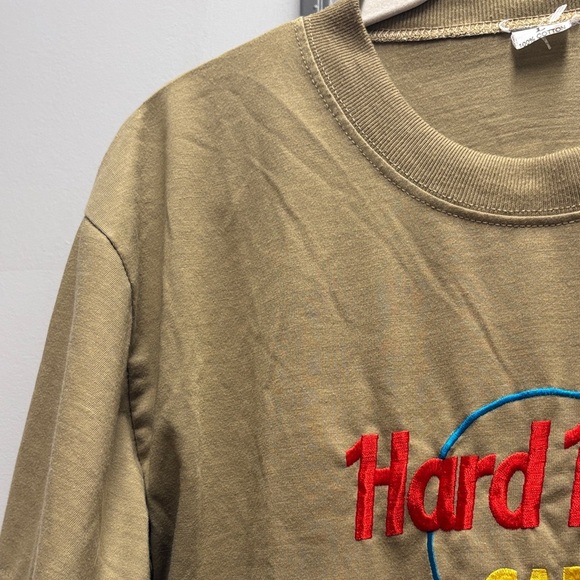 Hard Rock Cafe Tan Tee shirt with colorful embroidered logo 100% COTTON! - Picture 8 of 9